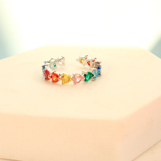 Multicolor Hearts Silver Tennis Ring