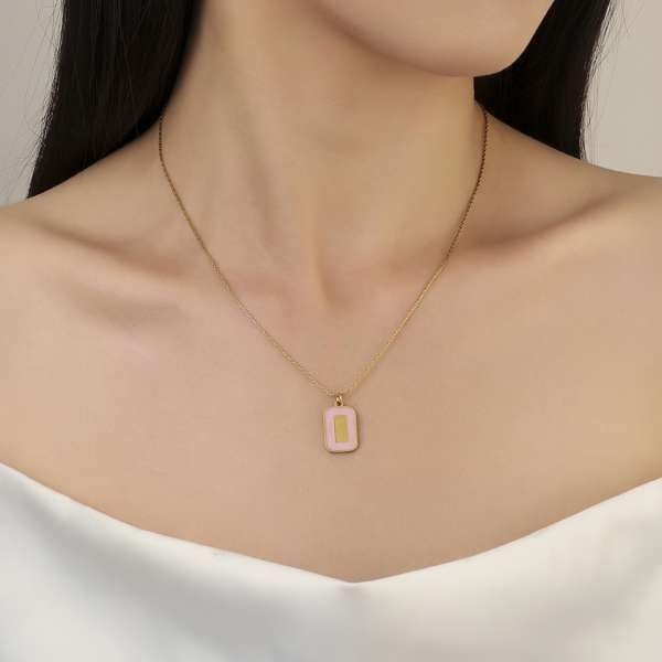 Pink Block Gold Necklace