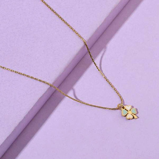 Green & White Clover Gold Necklace