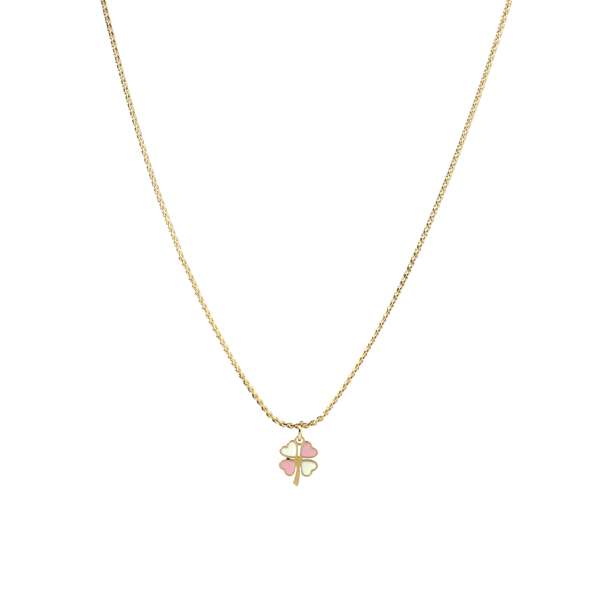 Pink & White Clover Gold Necklace