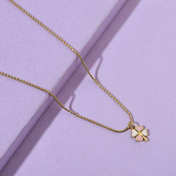 Pink & White Clover Gold Necklace