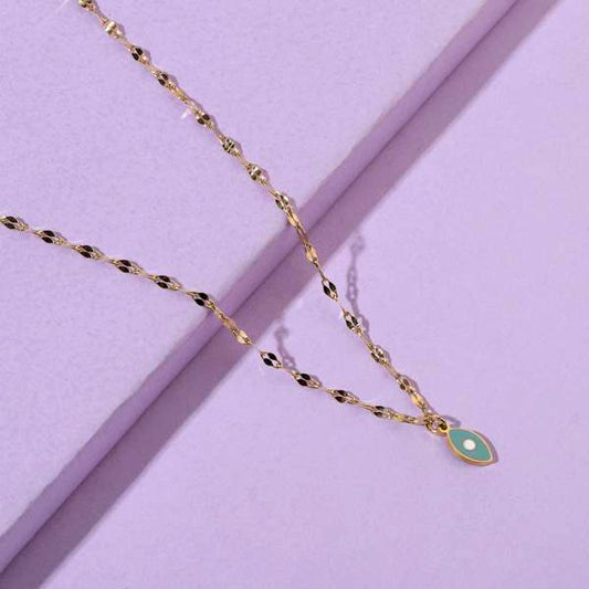 Sage Green Evil Eye Gold Necklace