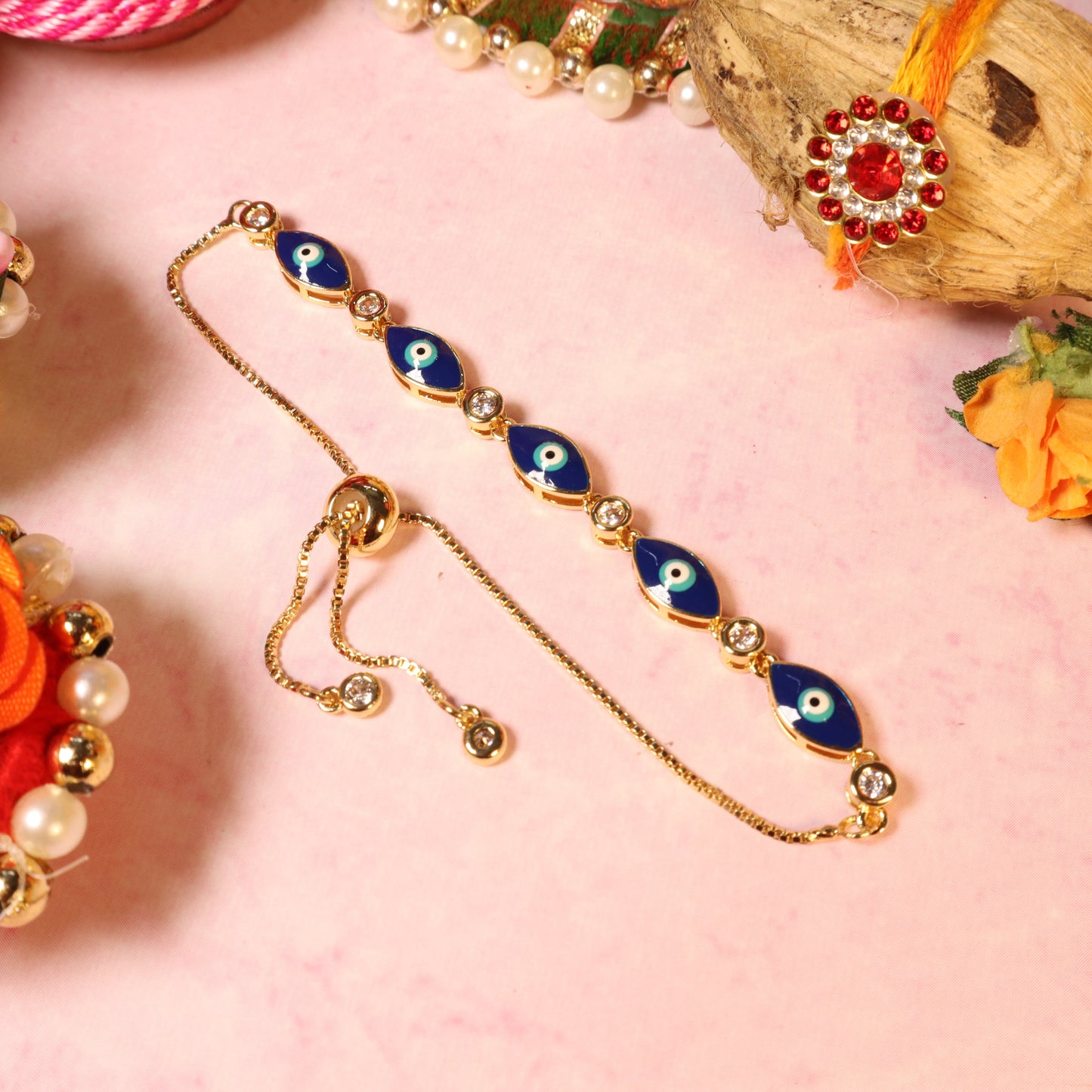 Set of 4 Turkish Blue Evil Eye Rakhi For Sisters Salty