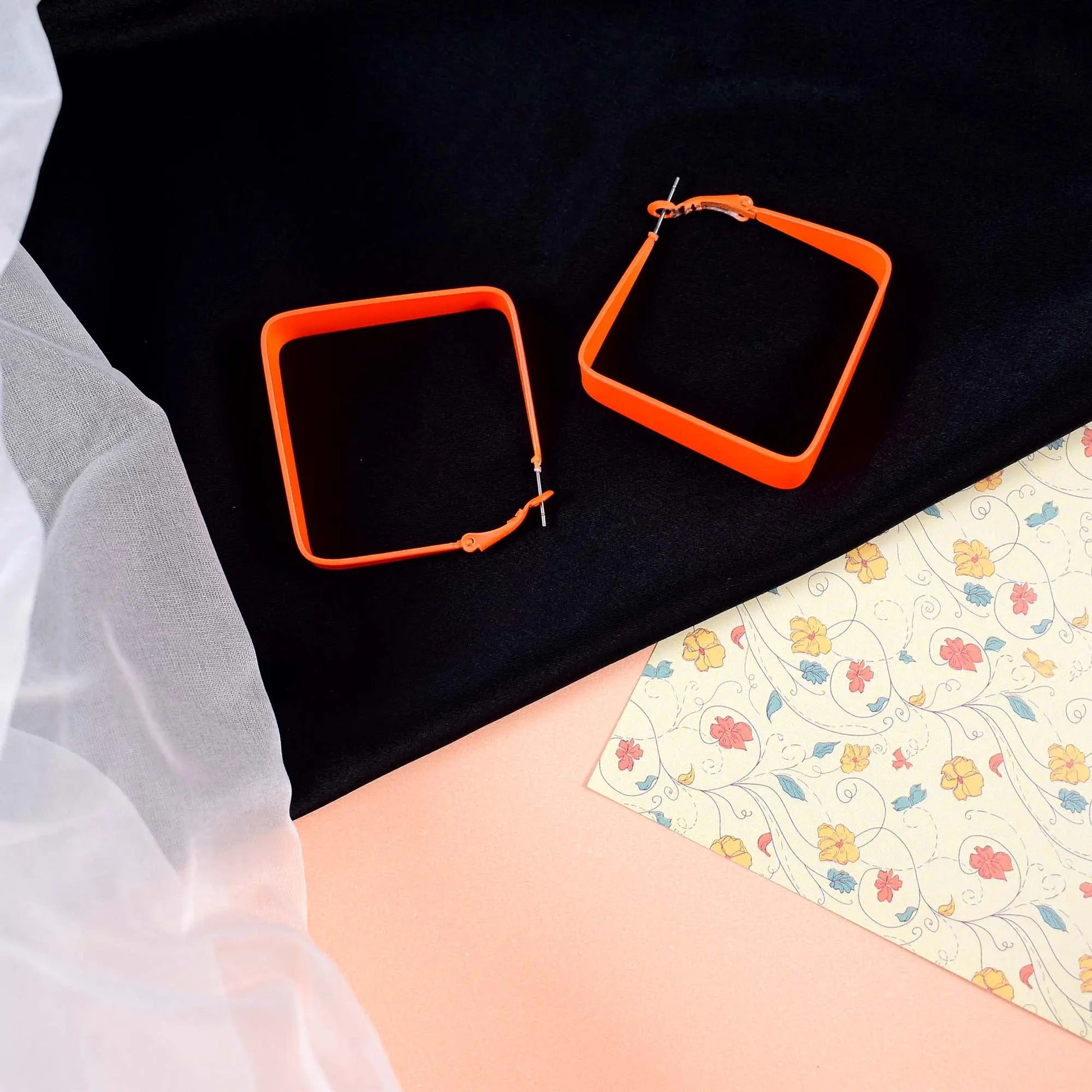 Neon Orange Square Exaggerated Big Hoop Earrings