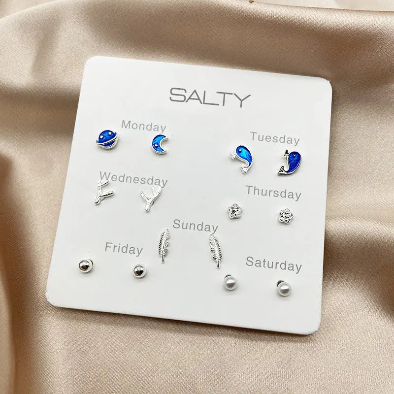"Ocean" Weekly 7 Stud Earrings Set