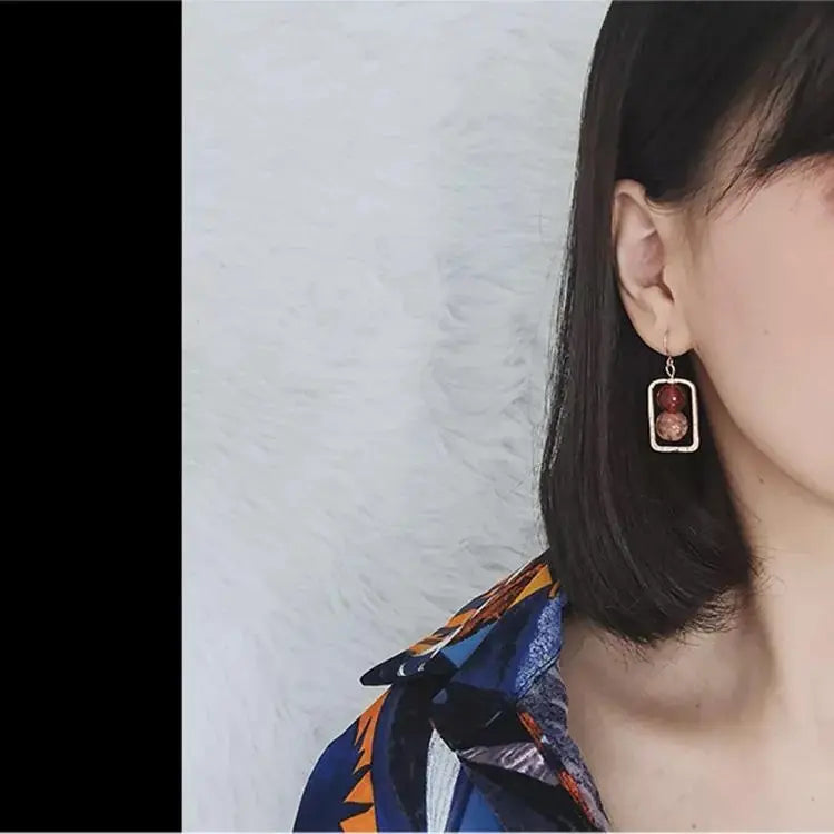 Red Transfer Stone Gold Lined Earrings | Salty