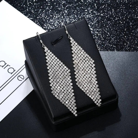 Rhinestone Long Tassel Drop Earrings