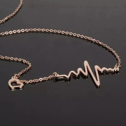 Rose Gold Heart Beat Necklace - Stainless Steel | Salty