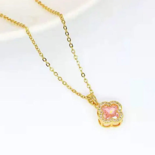Rosy Clover Crystal Necklace Salty