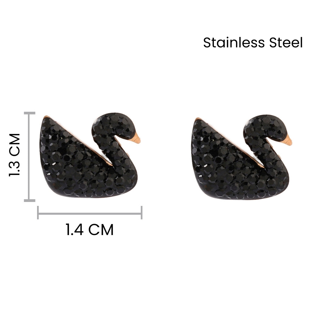 Shinning Swan Stud Earrings - Black