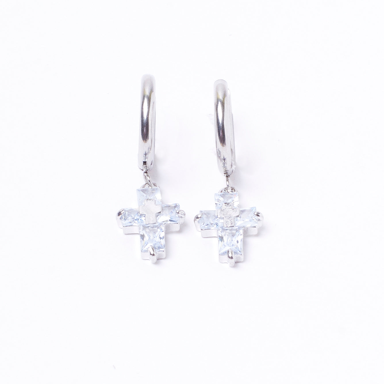 Crystal Cross Silver Earrings | Salty