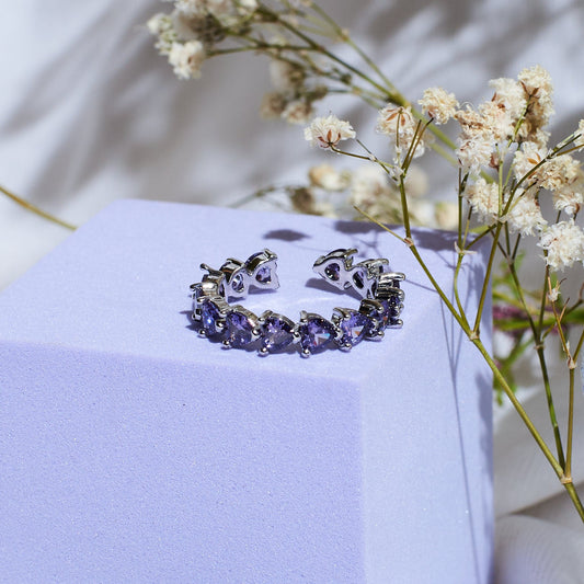 Purple Heart Row Tennis Ring - Silver Salty