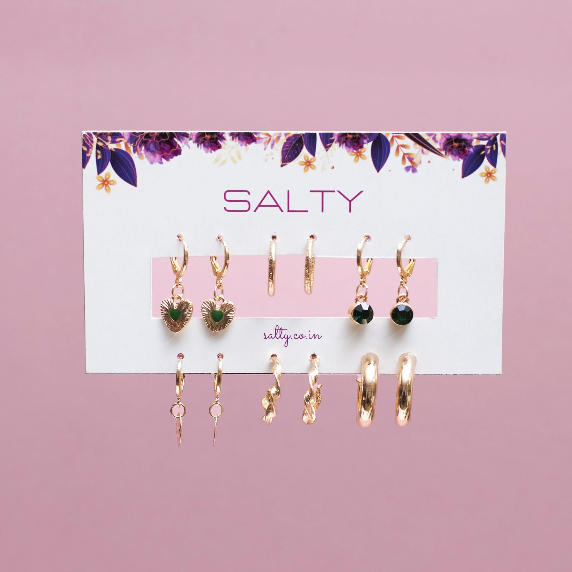 Set Of 6 Chic Emerald Earring Set Salty