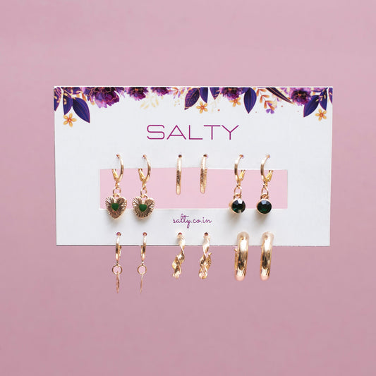 Set Of 6 Chic Emerald Earring Set Salty