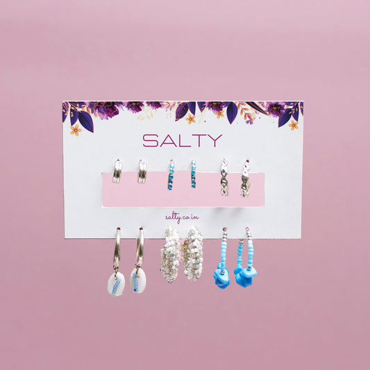 Set Of 6 Silver Fling Earrings Set Salty