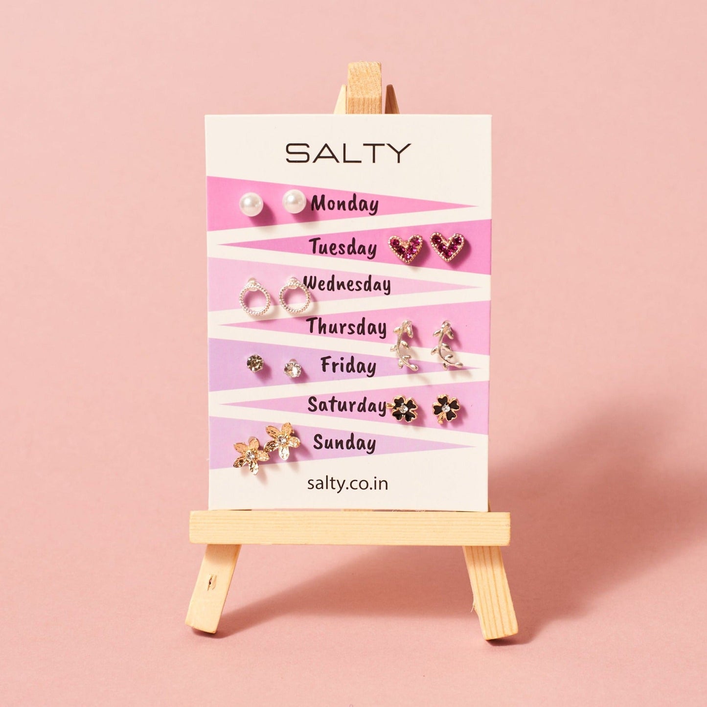 "Flowers" Weekly 7 Stud Earrings Set Salty