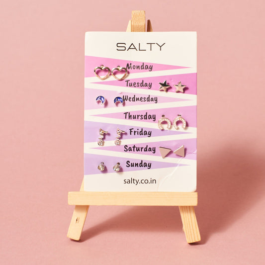"Midnight" Weekly 7 Stud Earrings Set Salty