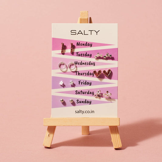 "Glam"  Weekly 7 Stud Earrings Set Salty