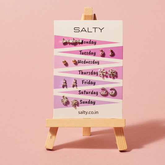 "Paris" Weekly 7 Stud Earrings Set Salty