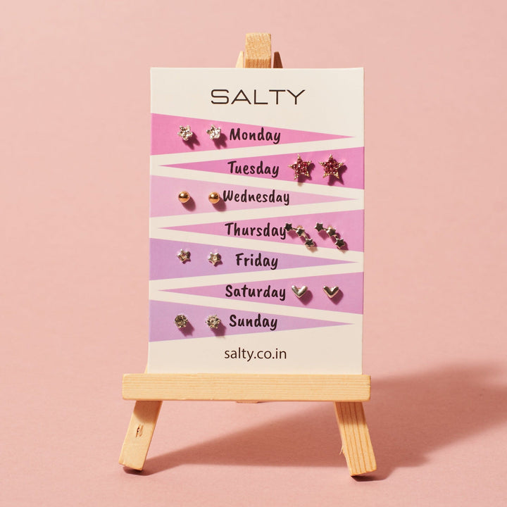 "Starry" Weekly 7 Stud Earrings Set Salty