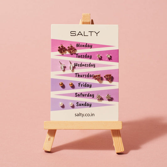 "Summer" Weekly 7 Stud Earrings Set Salty
