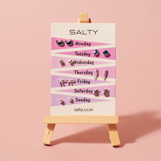 "Dream" Weekly 7 Stud Earrings Set Salty