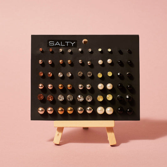 Set of 30 Everyday Office Pearl and Crystal Stud Earrings Salty