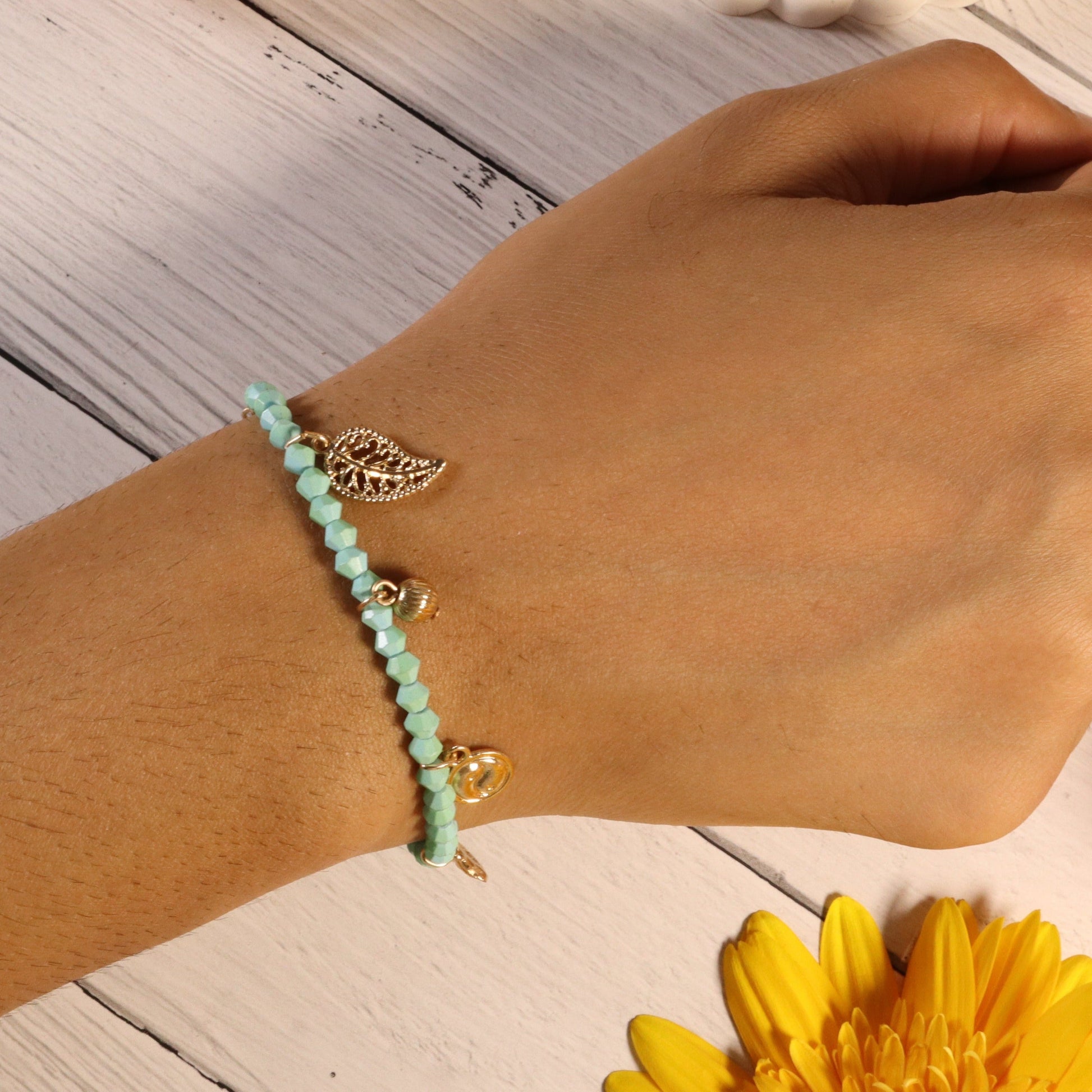 Sea Green Beaded Charms Bracelet Salty