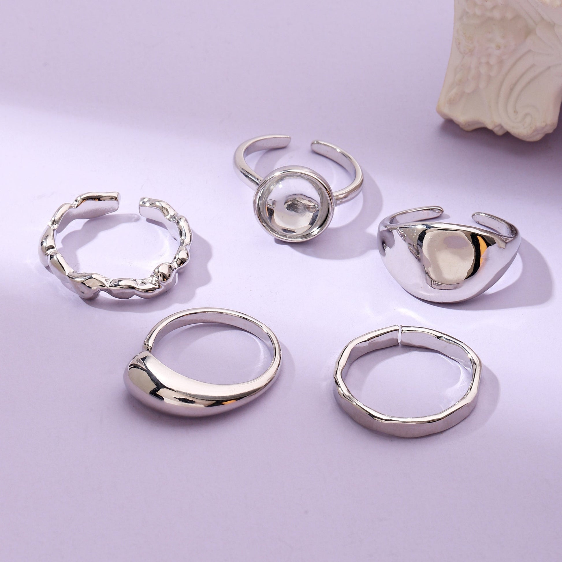 Set Of 5 Silver Sage Rings | Salty