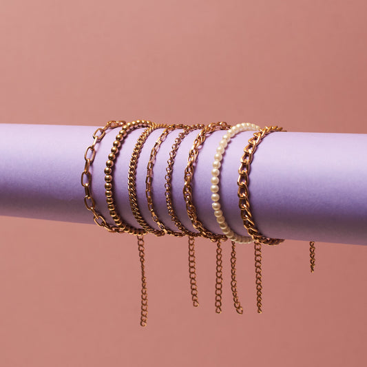 Set Of 8 Lustrous Gold Stackable Bands Salty