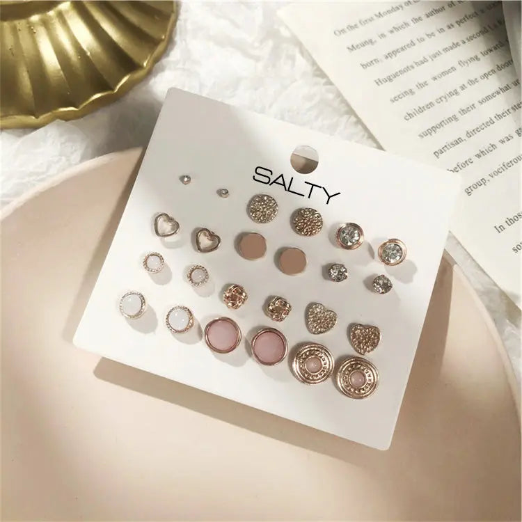 Set of 12 Bombshell Pink Everyday Minimalist Stud Earrings