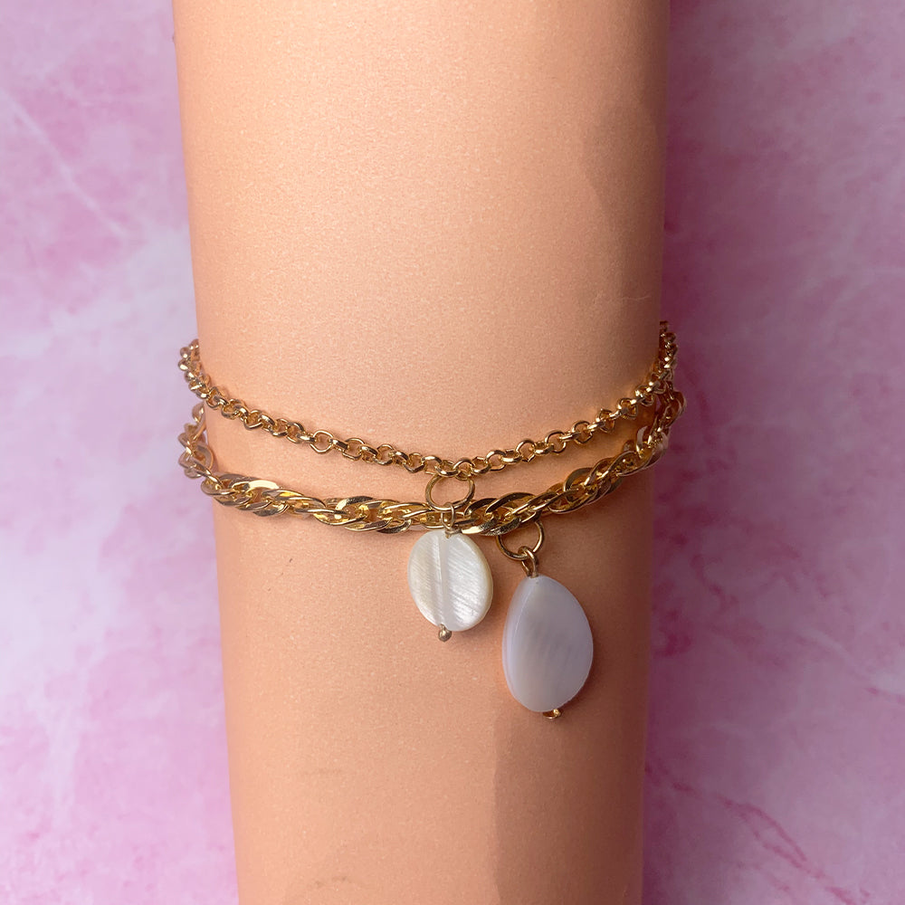 Set of 2 Sun-Kissed Shells Tassel Bracelet Salty
