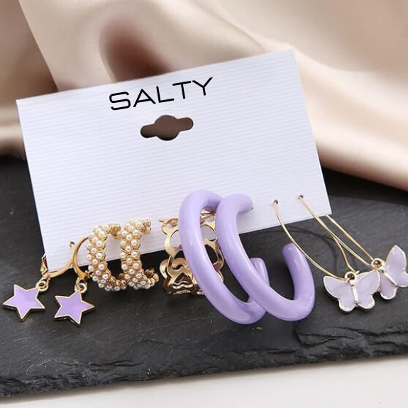 Set of 5 Lilac Golden Hoop Set Salty