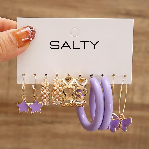 Set of 5 Lilac Golden Hoop Set Salty