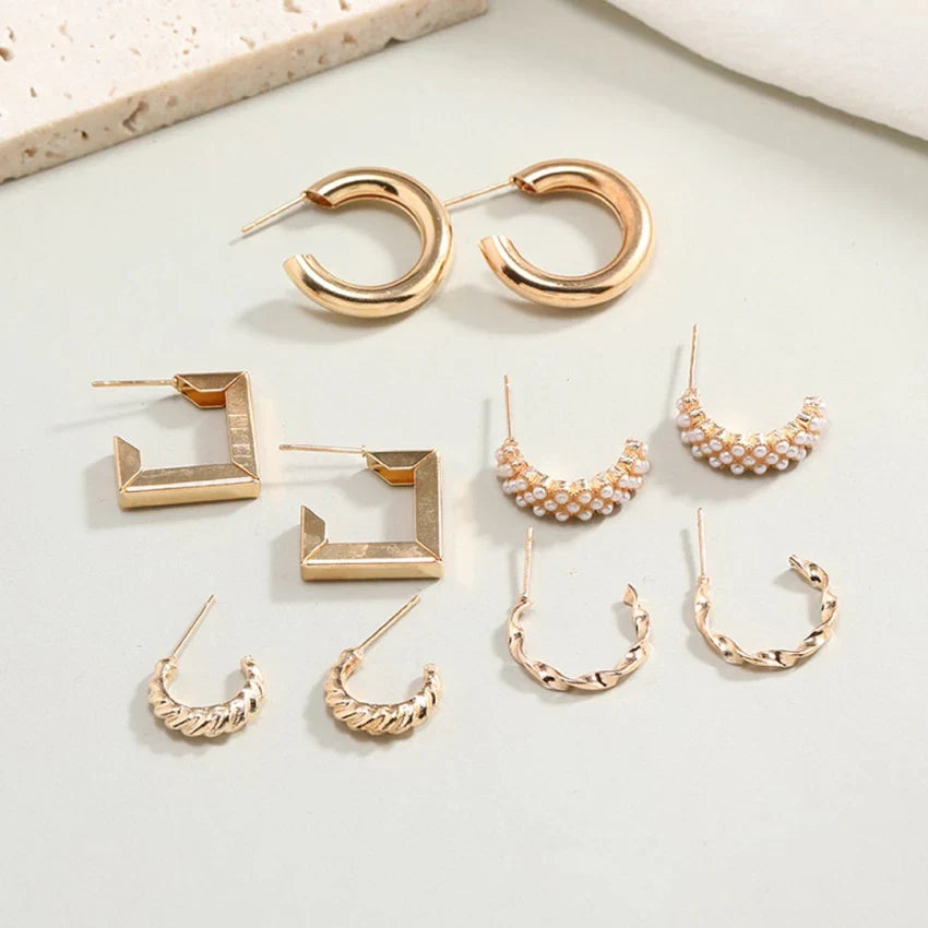 Set of 5 Timeless Golden Hoops Salty