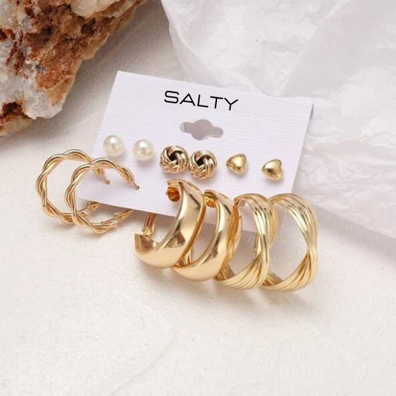 Set of 6 All occasion Golden Hoops Salty