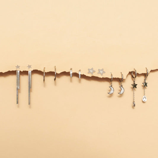 Set of 6 Silver Moonwalk Earrings Salty