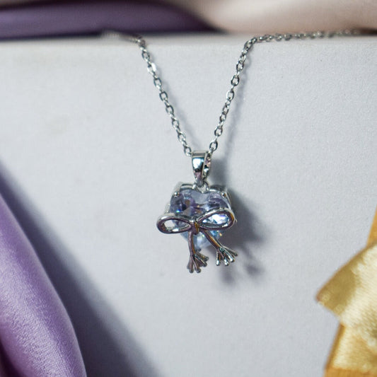 Silver Crystal Heart & Bow Necklace Salty