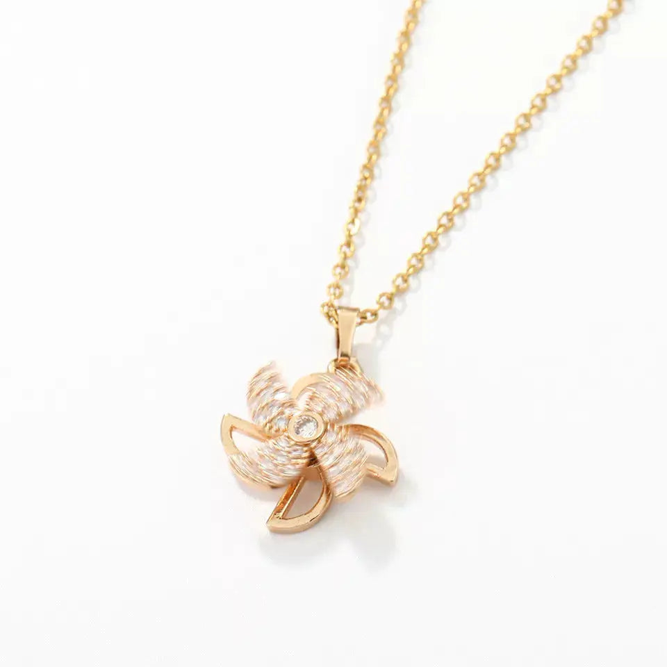 Spinning Windmill Zircon Necklace - Gold