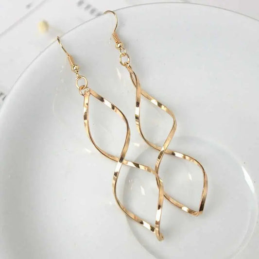 Spiral Twisted Wave Metal Drop Earrings