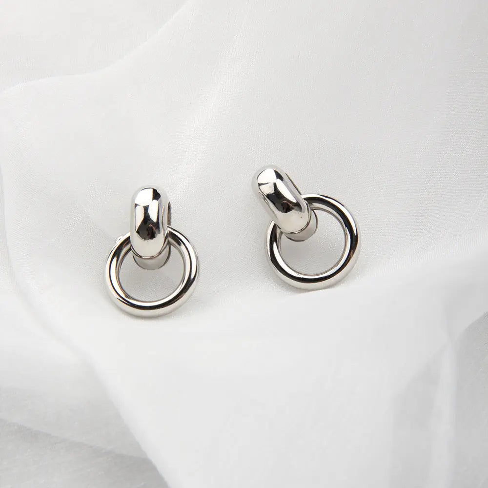 Stainless Steel Cute Bangle Hoops Earrings - Silver