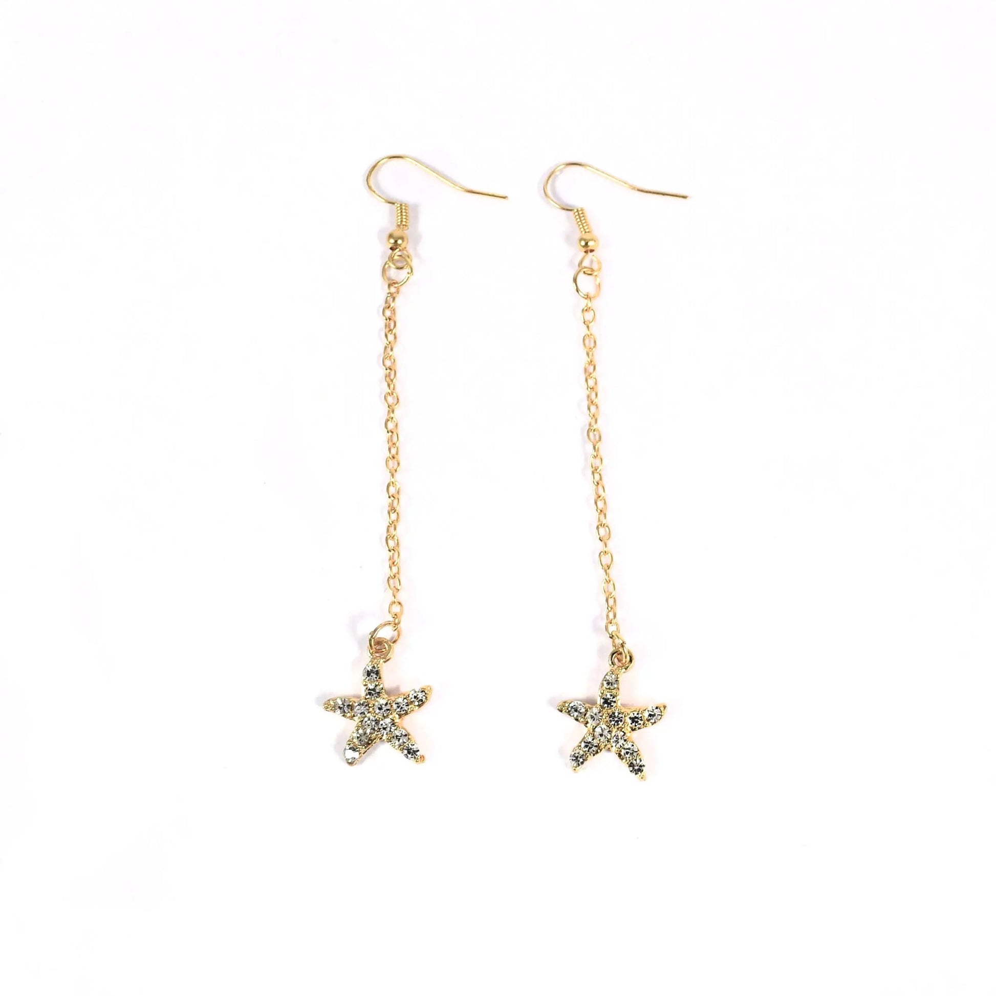 Starfish Chain Brass Plated Studded Tassel Drop Earrings