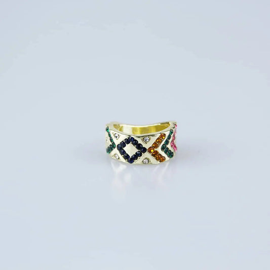 Stripes Inlaid Metal Gold Plated Clip on Cuff Earrings