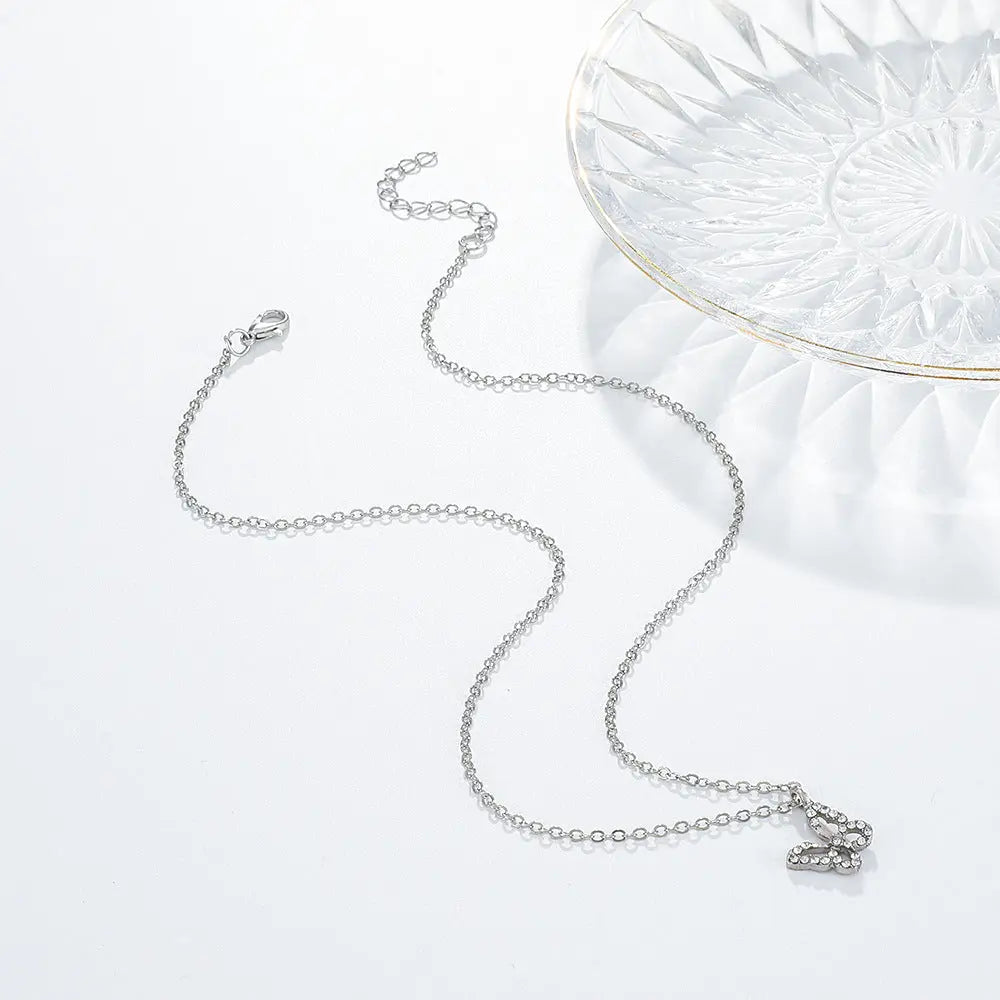 Studded Butterfly Silver Necklace