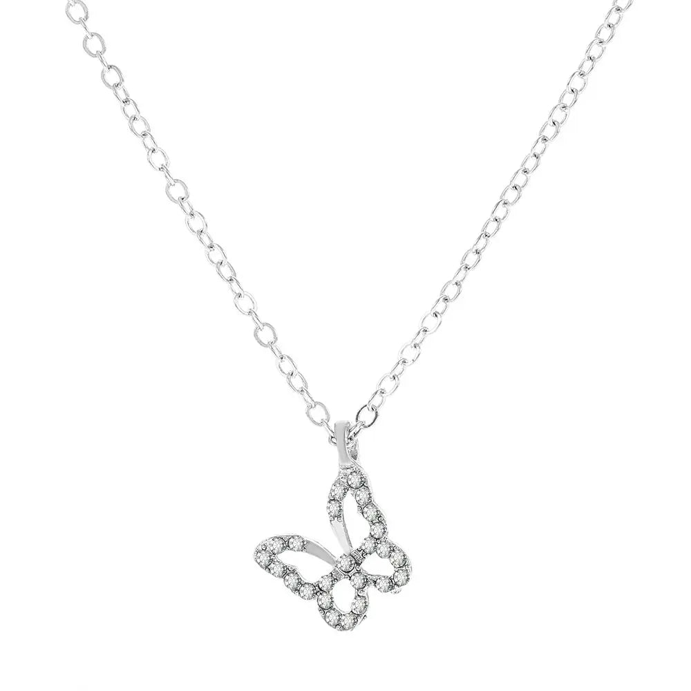 Studded Butterfly Silver Necklace