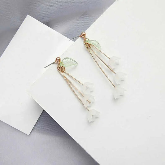 Stylish Flower and Leaf Long Drop Earrings