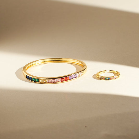 Subtle Multi Crystal Bracelet and Ring Set Salty