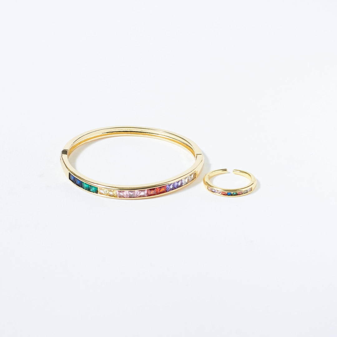 Subtle Multi Crystal Bracelet and Ring Set Salty