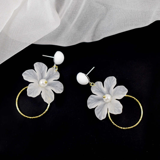 Summertime White Periwinkle Gold Hoop Drop Earrings