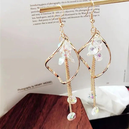 Super Sense Fairy Crystal Drop Tassel Earrings - Gold